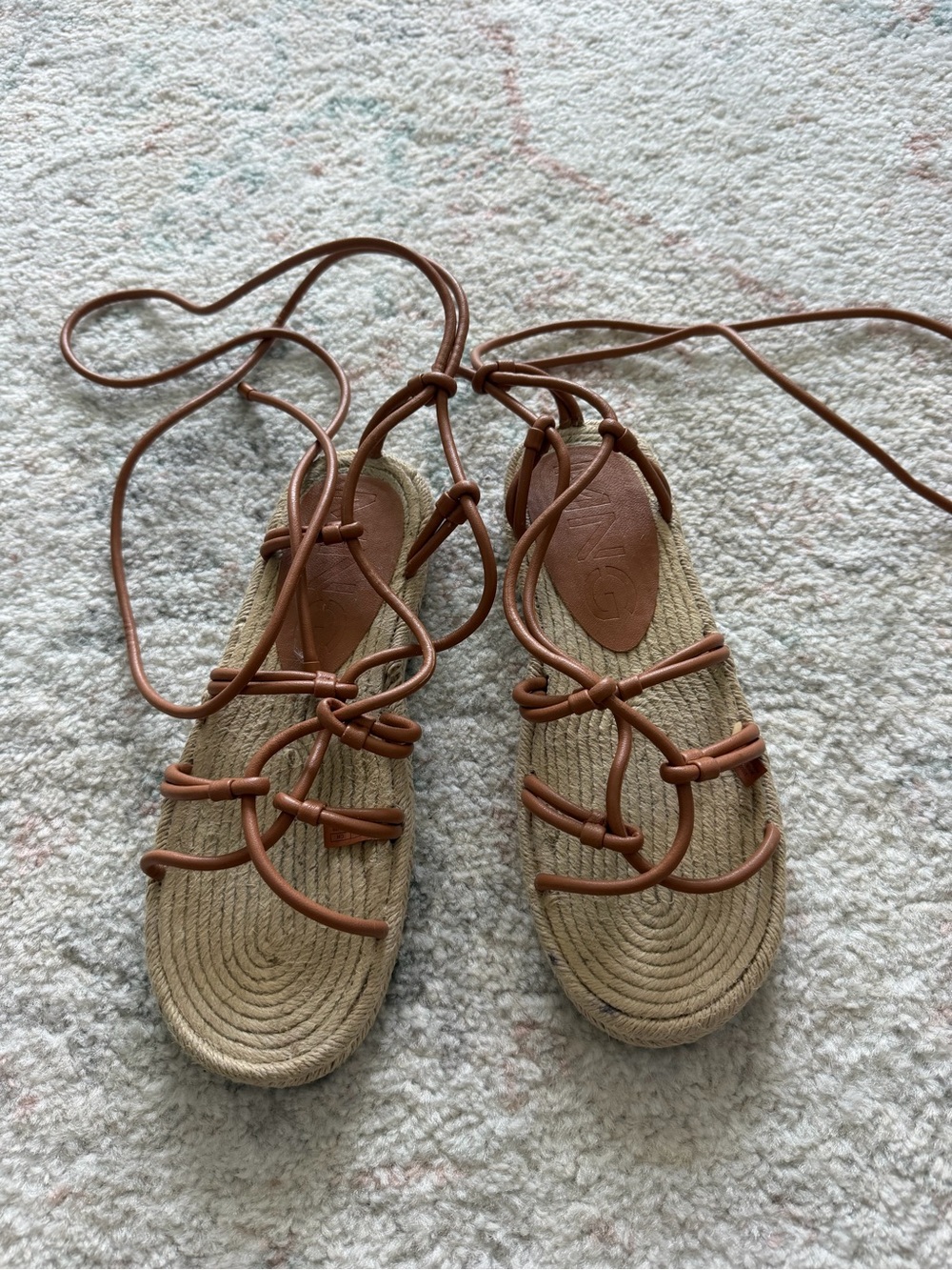 Mango Tan Lace-Up Espadrille Sandals